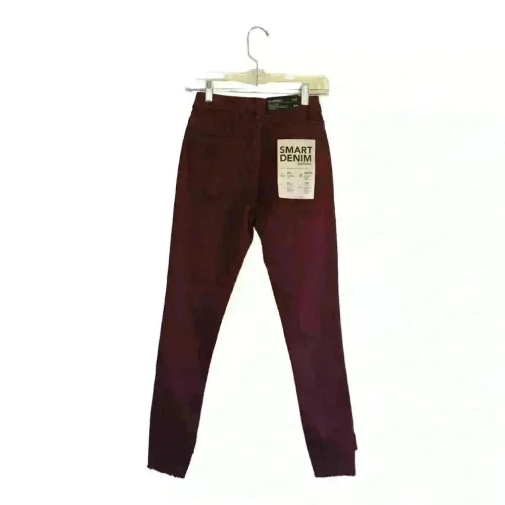 DL1961 NWT Womens Chrissy High-Rise Step-Hem Cropped Jeans Burgundy Size 24
